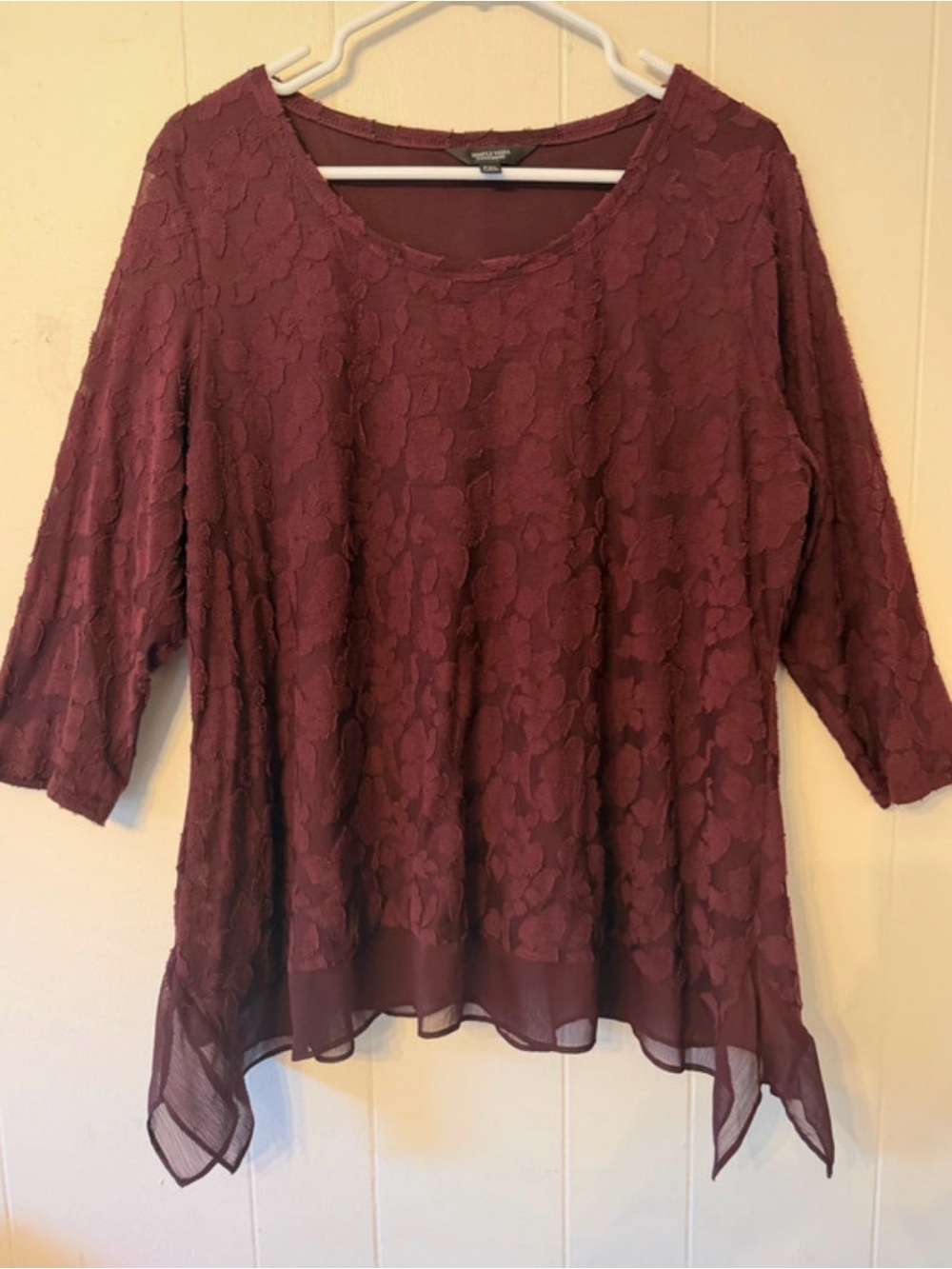 Vera Wang Women's Floral Lace Overlay Scoop Neck Top - Burgundy Size XL Petite
